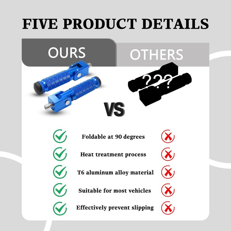 VUOZIP M8 Universal CNC Motorcycle Foot Pegs Degree Foldable Bike Pegs Aluminum Fit Electric Car Motorbike Scooter Mini Bike Ebike Dirt Bike Go Kart Honda Yamaha Suzuki Aprilia Super73 (Blue, Type A) - Image 4